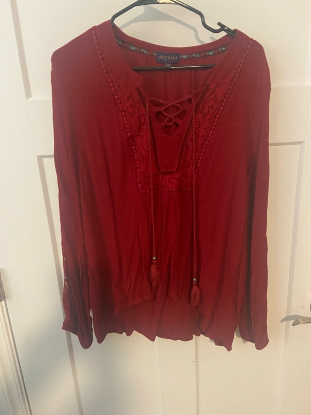 Red Lace-Up Boho Tunic Top